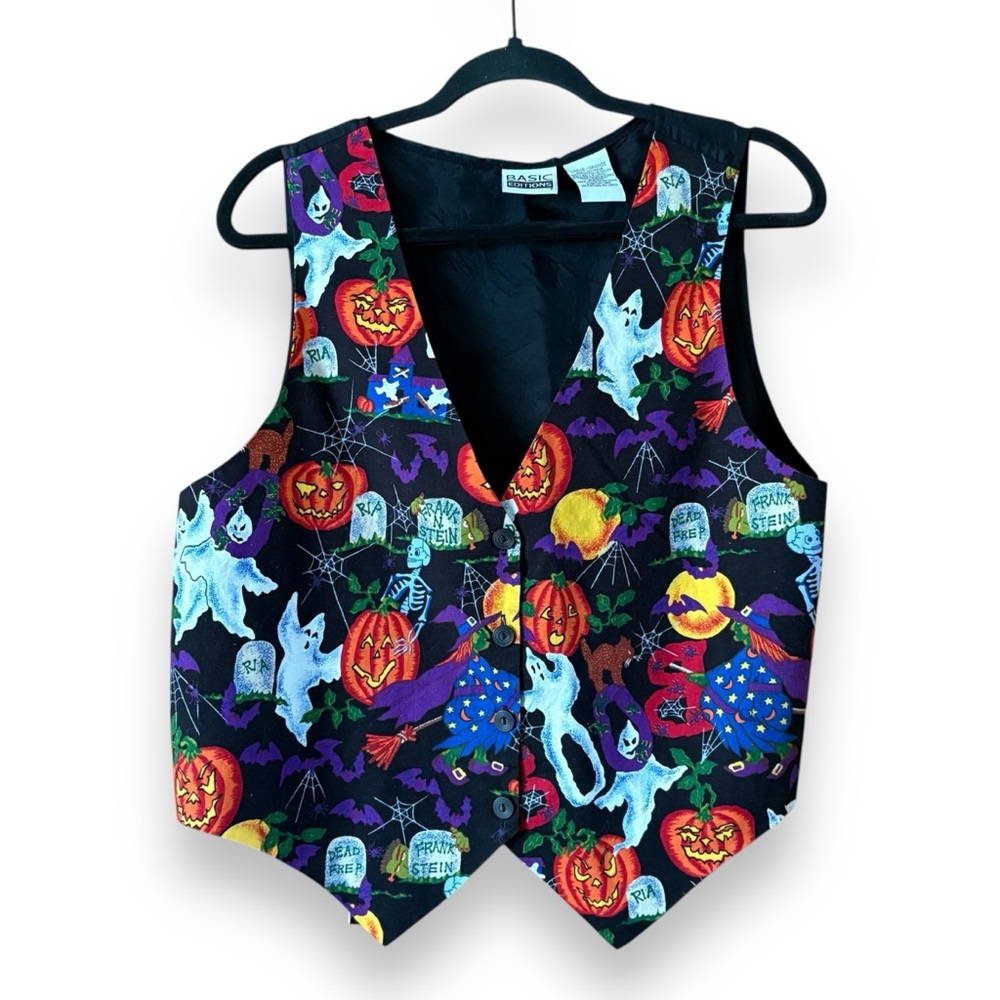 Vintage Basic Editions Novelty Halloween Vest Size Large Ghost Witch Pumpkin